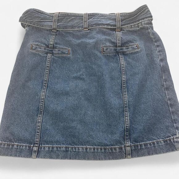 Sézane denim gillie straight cut denim jean tie waist mini skirt xl - Picture 4 of 7